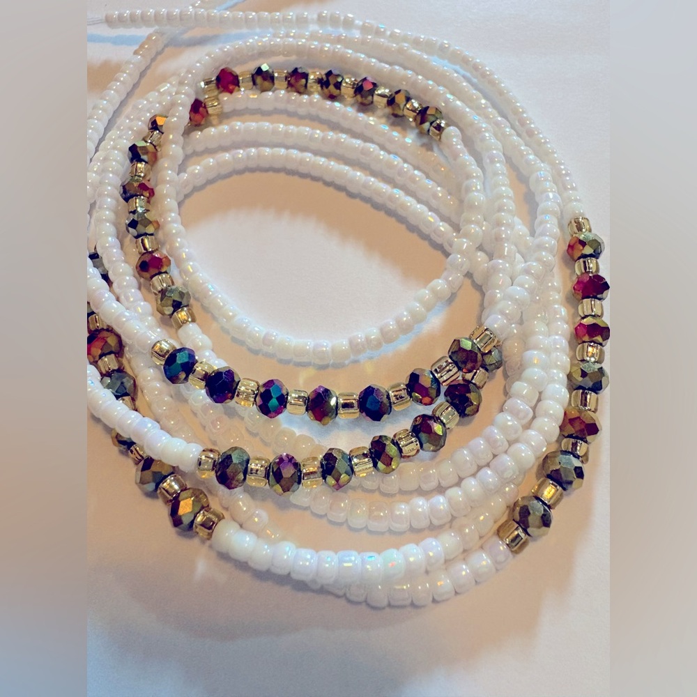 NWT White, Gold & Iridescent Beads BEGINNER Waistbead up to 50 inches - Picture 3 of 11